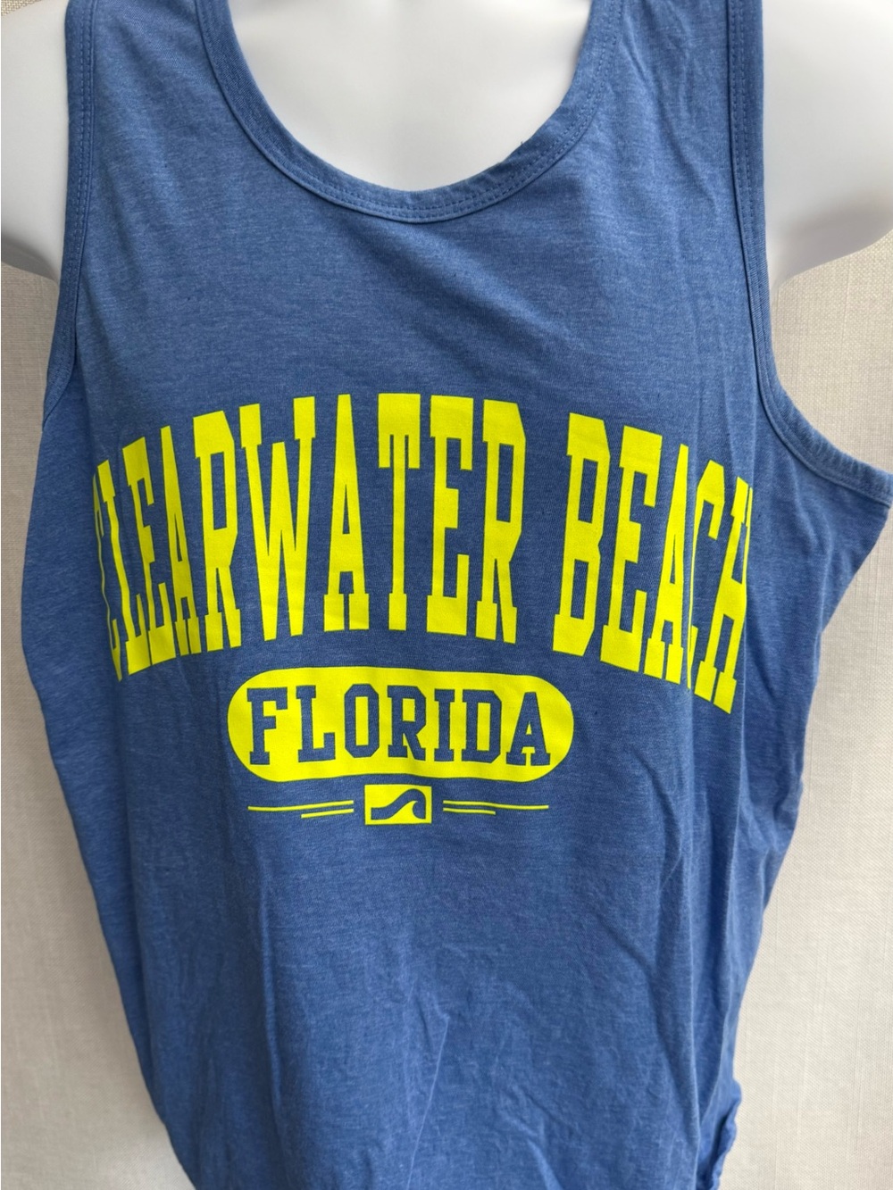 surf style Blue Tank Top with Yellow Clearwater Beach Florida Graphic